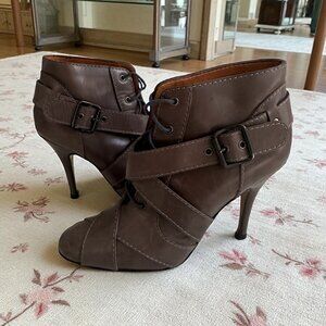 GIVENCHY Brown Leather Buckle Ankle Boots Size 37 / US 7